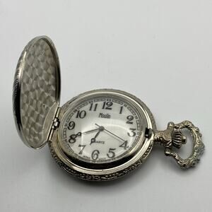 Elegant Silver Tone Moulin Pocket Watch - New Battery!